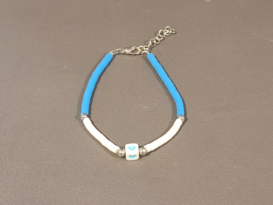 Bracelet bleu et blanc coeur